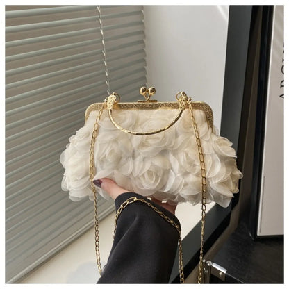Handtas Dames - Avondtas met Rozendetail en Gouden Ketting | Elegant