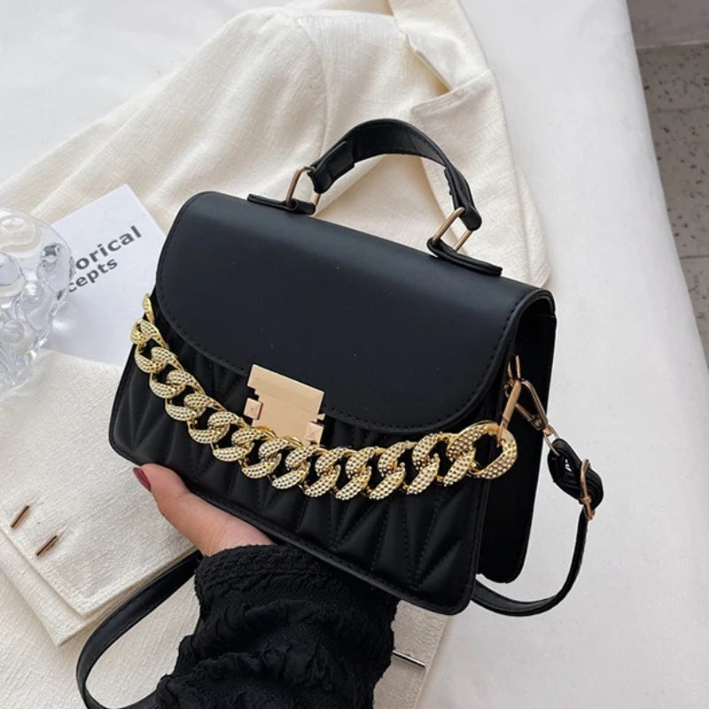 Tas Dames - Handtas met Dikke Gouden Ketting en Klep | Chique