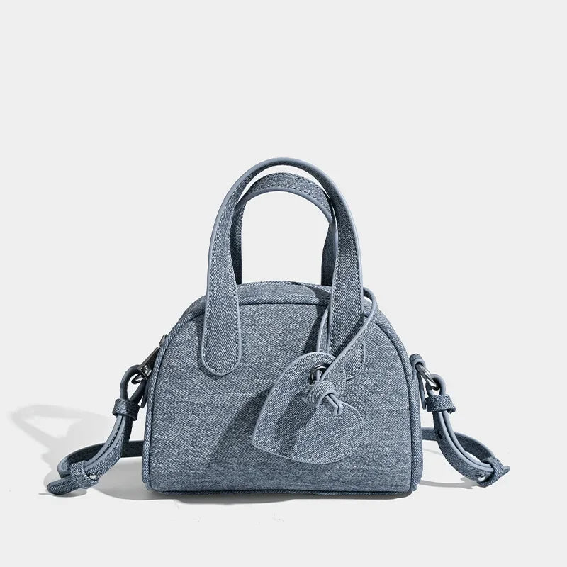 Tas Dames - Mini Bowlingtas met Hart Bedeltje en Knoopjes | Casual