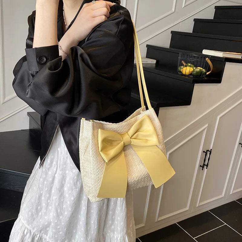 Tas Dames - Gevlochten Shopper met Oversized Strik | Zomer