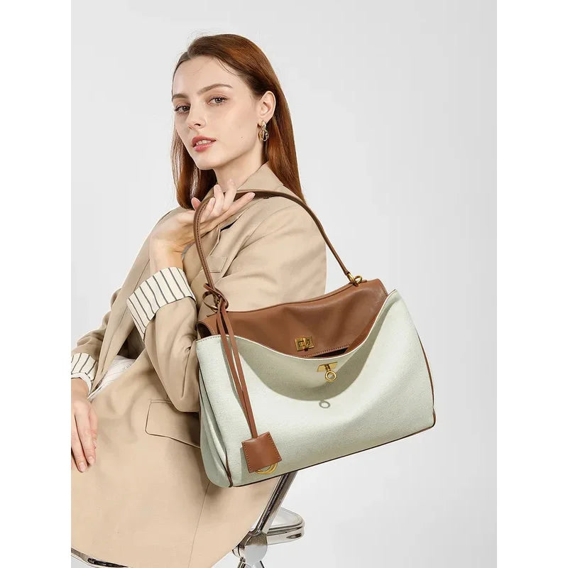 Tas Dames - Grote Shopper met Draaisluiting en Gouden Details | Chique