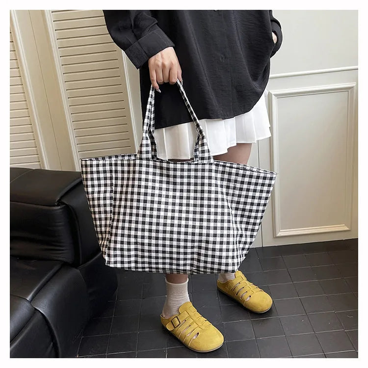 Shopper Dames - Grote Tote Bag met Ruitjesprint | Casual