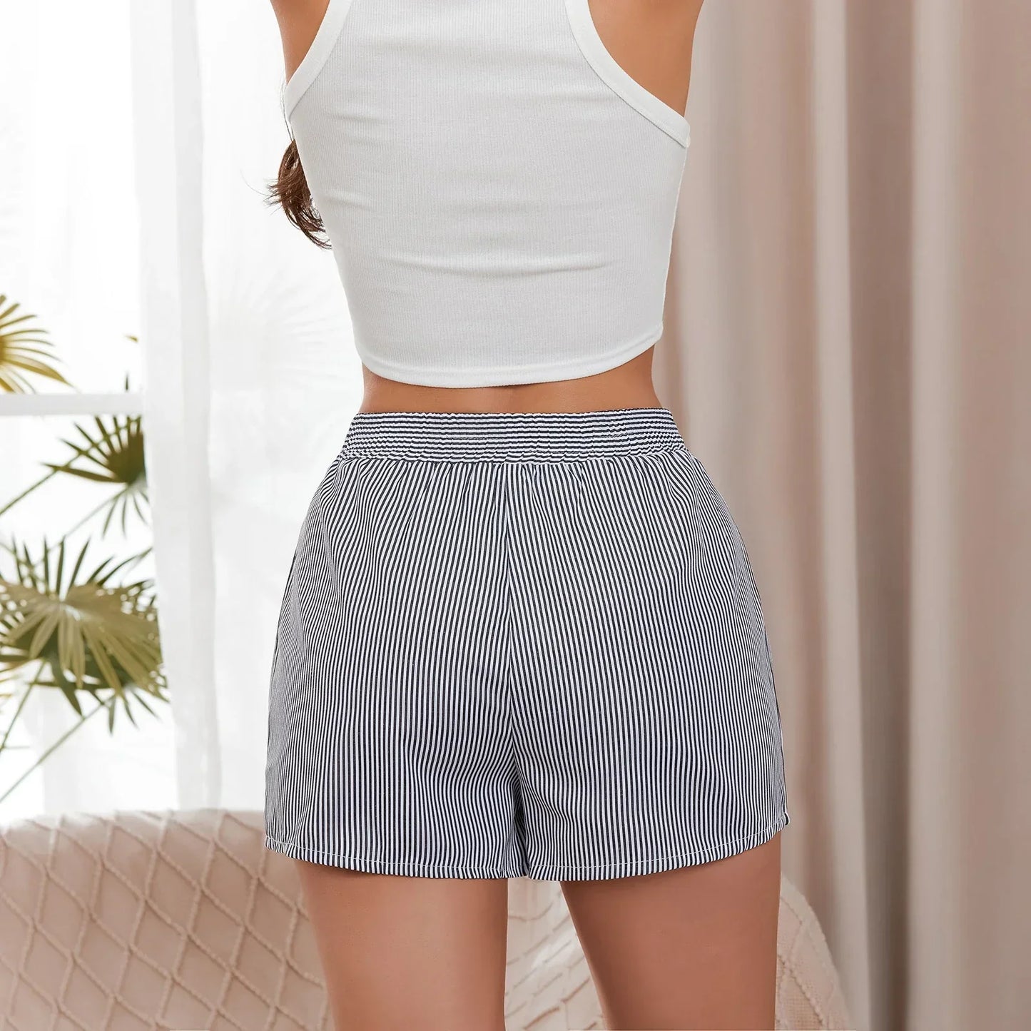 Korte Broek Dames - Casual Gestreepte Short met Elastische Taille