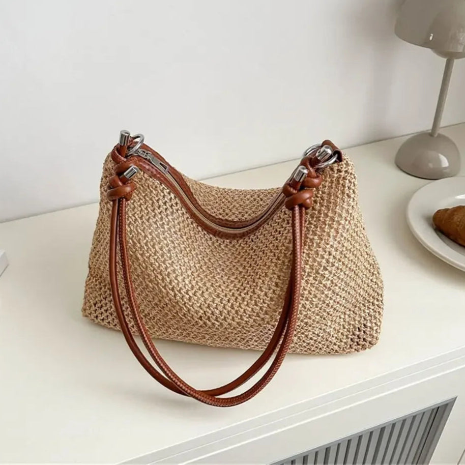 Tas Dames - Gevlochten Schoudertas met Knoopdetail | Zomer