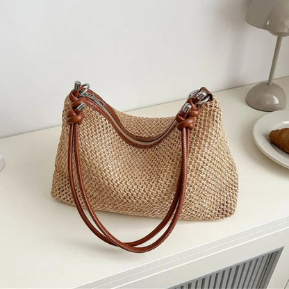 Tas Dames - Gevlochten Schoudertas met Knoopdetail | Zomer