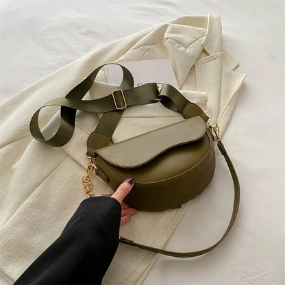 Crossbody Tas Dames - Saddle Bag met Ketting en Brede Riem | Chique