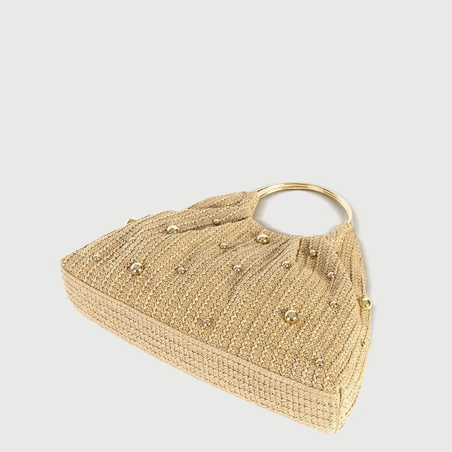 Tas Dames - Gevlochten Zomertas met Gouden Studs en Ring | Casual