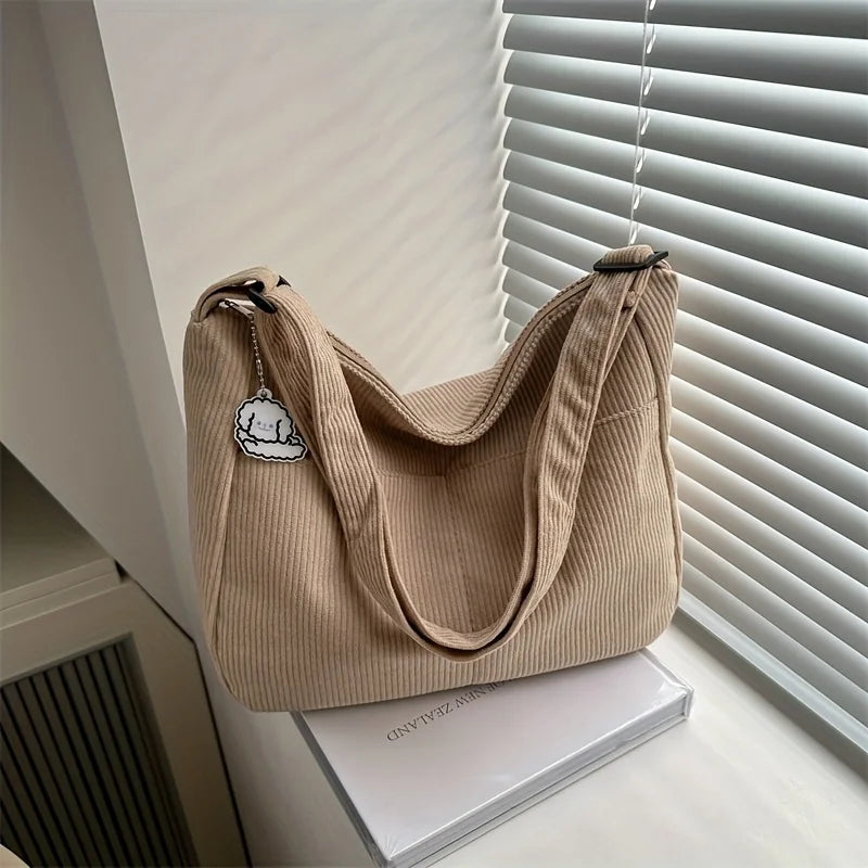 Tas Dames - Ruime Schoudertas met Ribbel en Bedeltje | Casual