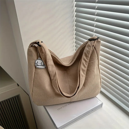 Tas Dames - Ruime Schoudertas met Ribbel en Bedeltje | Casual