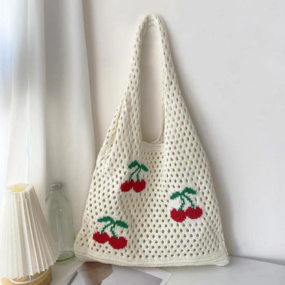 Tas Dames - Ruime Shopper met Kersenmotief en Open Structuur | Zomer
