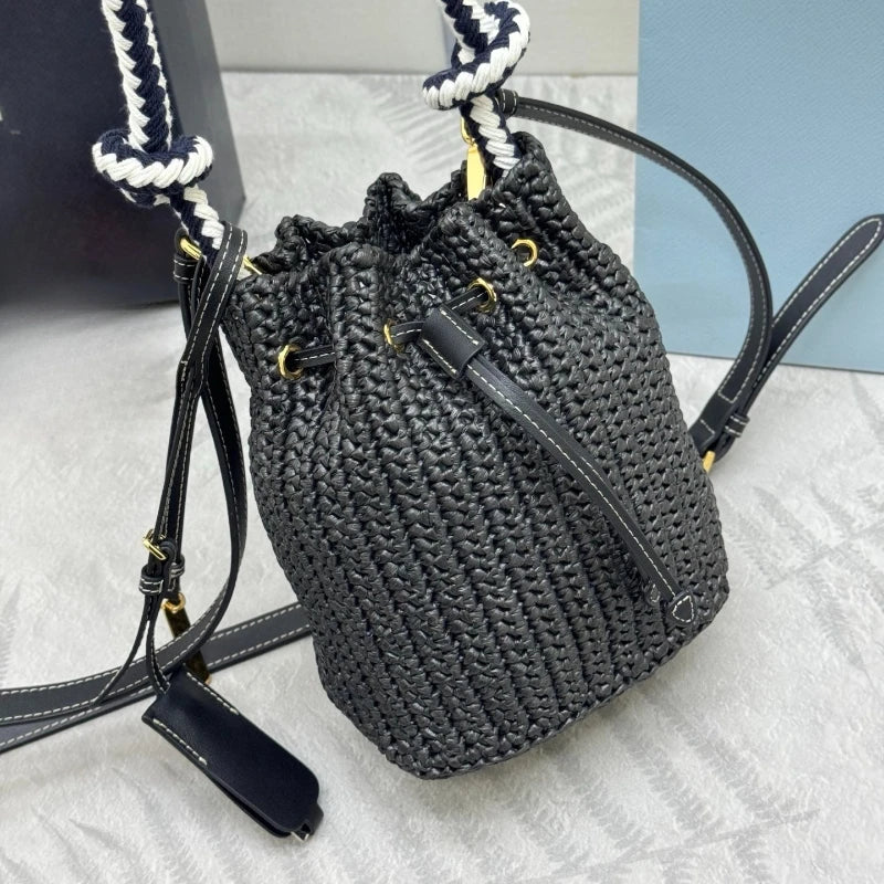 Tas Dames - Gevlochten Bucket Bag met Trekkoord en Ketting | Zomer