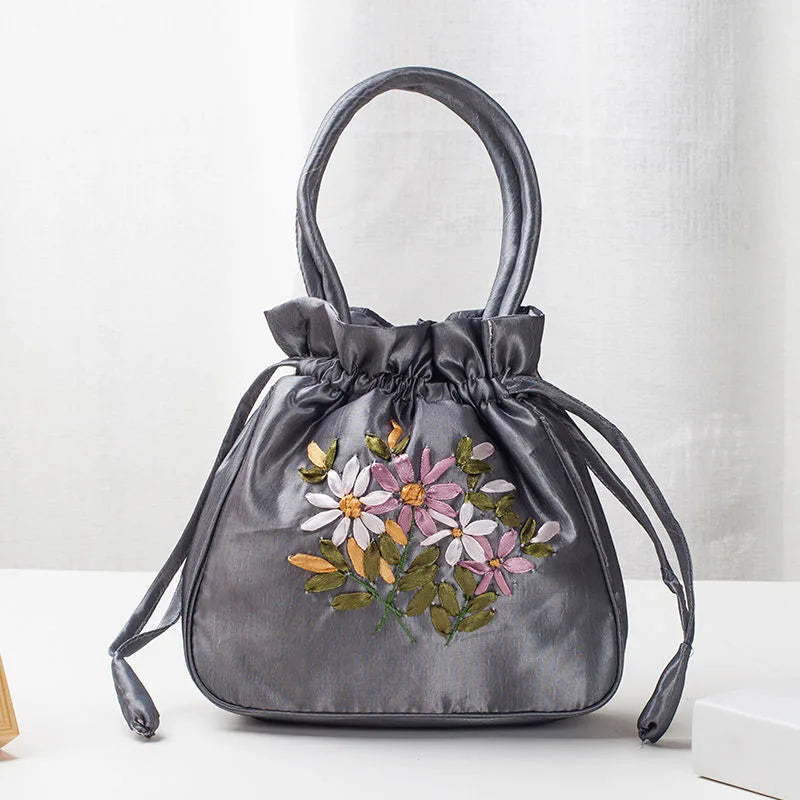 Avondtasje Dames - Bucket Tas met Bloemenborduursels | Feest