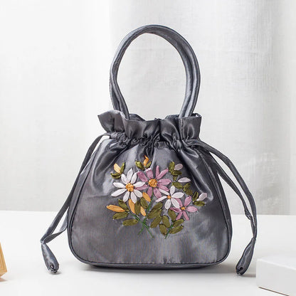 Avondtasje Dames - Bucket Tas met Bloemenborduursels | Feest