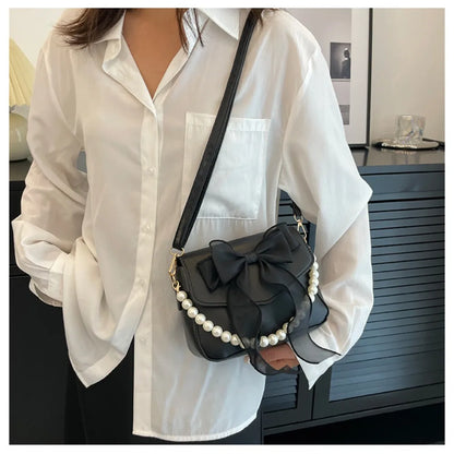 Handtas Dames - Strik Tas met Parelketting en Organza | Chique