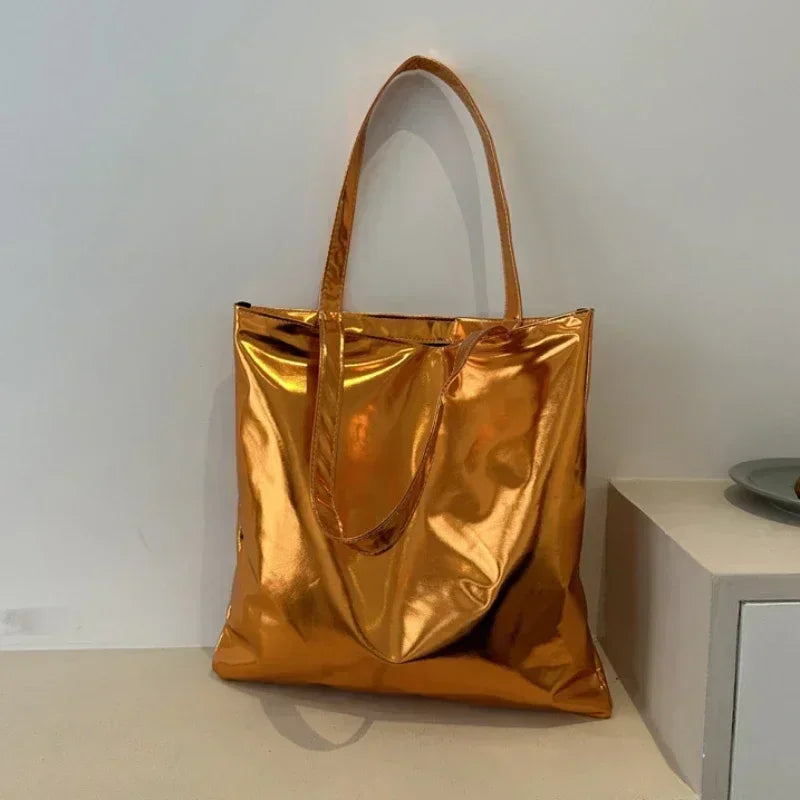 Tas Dames - Grote Metallic Tote Bag met Schouderbanden | Chique