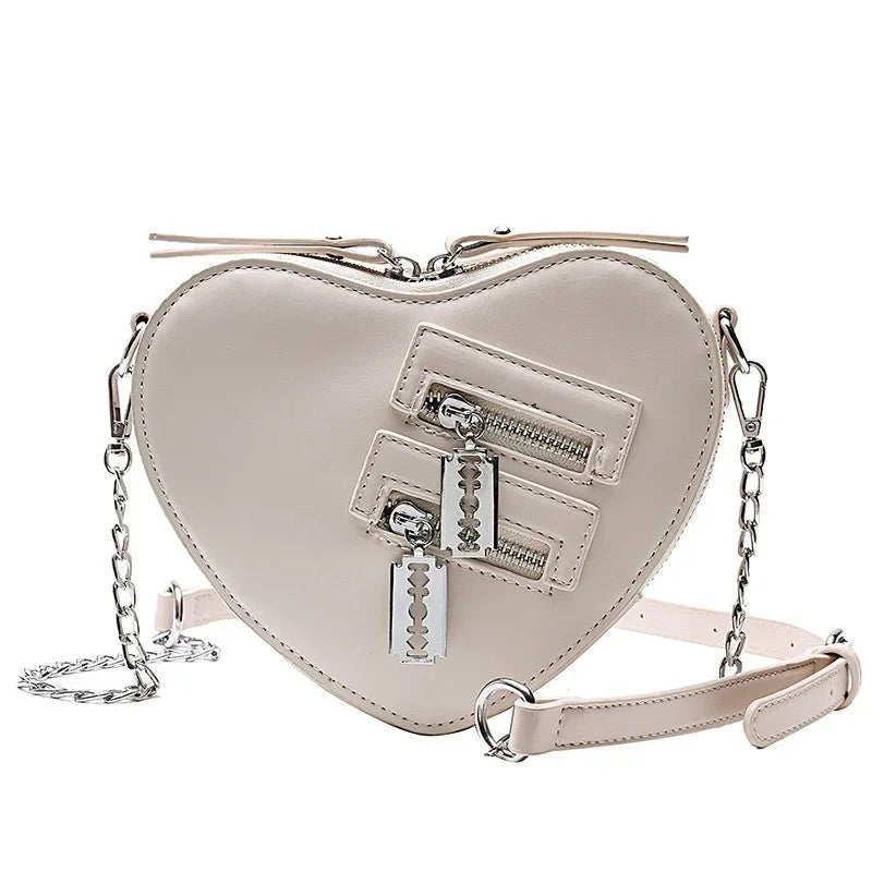 Tas Dames - Hartvormige Crossbody met Ketting en Zippers | Edgy