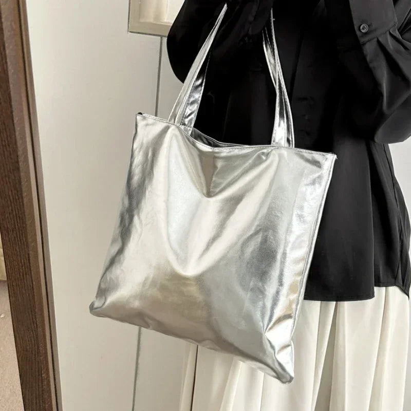 Tas Dames - Grote Metallic Tote Bag met Schouderbanden | Chique
