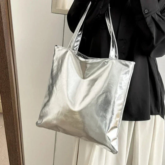 Tas Dames - Grote Metallic Tote Bag met Schouderbanden | Chique