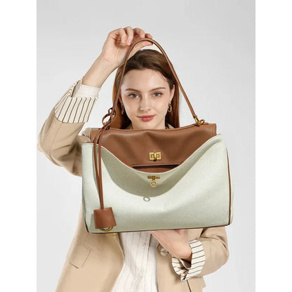 Tas Dames - Grote Shopper met Draaisluiting en Gouden Details | Chique