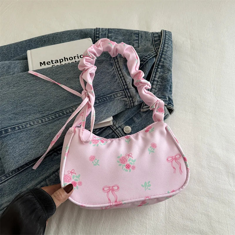 Schoudertas Dames - Halfmaan Tas met Rozenprint | Casual
