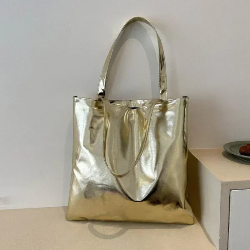 Tas Dames - Grote Metallic Tote Bag met Schouderbanden | Chique