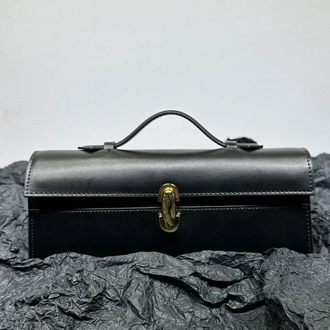 Tas Dames - Langwerpige Clutch met Gouden Sluiting en Handvat | Chique