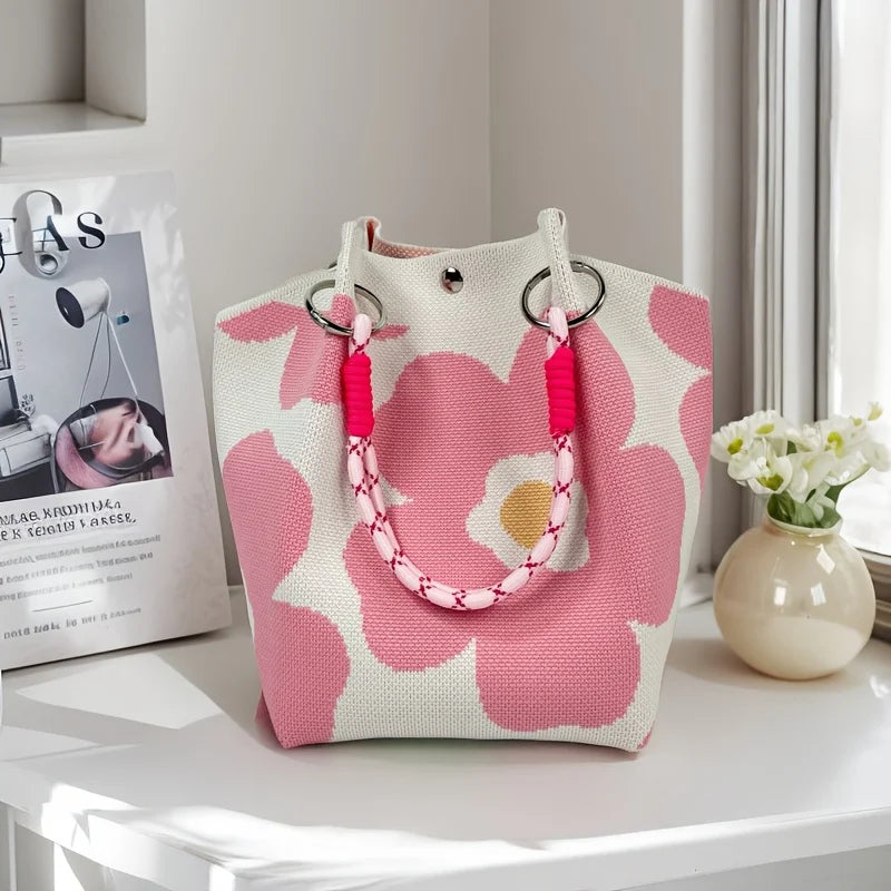Tas Dames - Gevlochten Zomershopper met Bloemenprint | Zomer