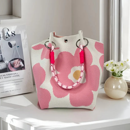 Tas Dames - Gevlochten Zomershopper met Bloemenprint | Zomer