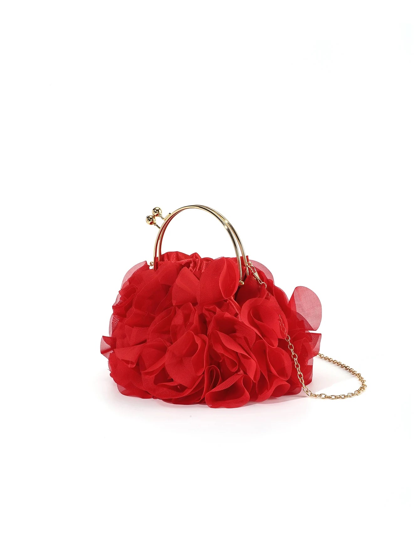 Tas Dames - Clutch met 3D Bloemendetail en Gouden Hengsel