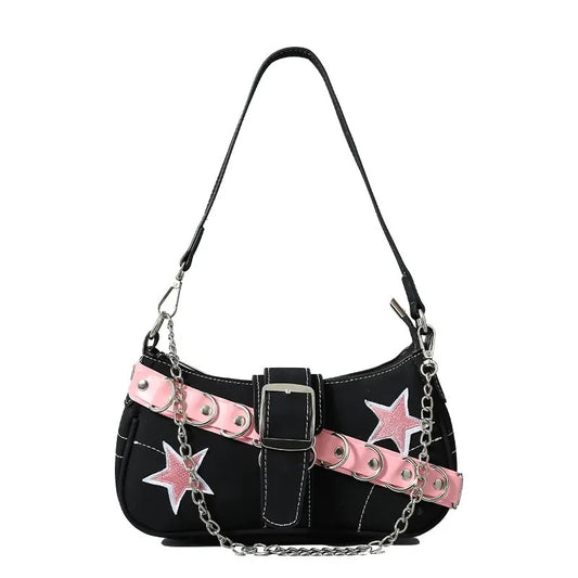 Tas Dames - Hobo Schoudertas met Sterren en Ketting | Stoer