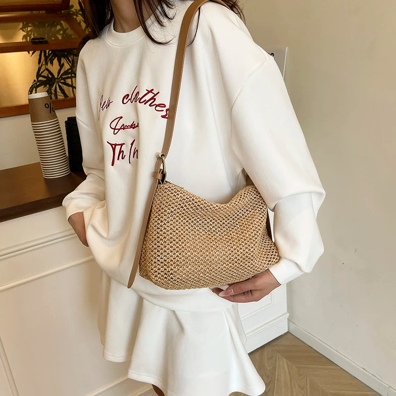Tas Dames - Gevlochten Hobo Tas met Brede Schouderriem | Zomer