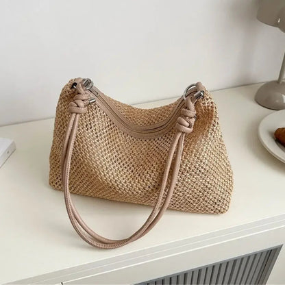 Tas Dames - Gevlochten Schoudertas met Knoopdetail | Zomer