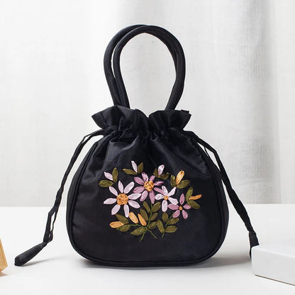 Avondtasje Dames - Bucket Tas met Bloemenborduursels | Feest