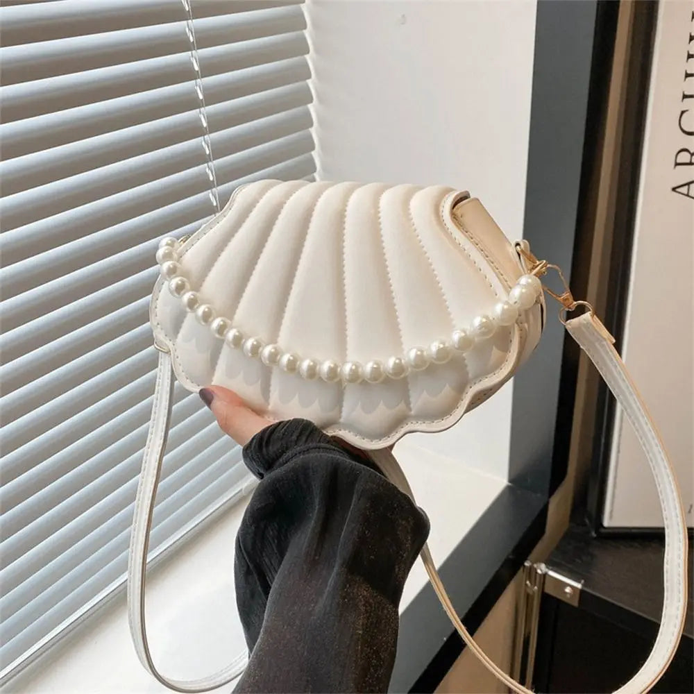 Tas Dames - Schelp Crossbody met Parelrand en Schouderriem | Chique