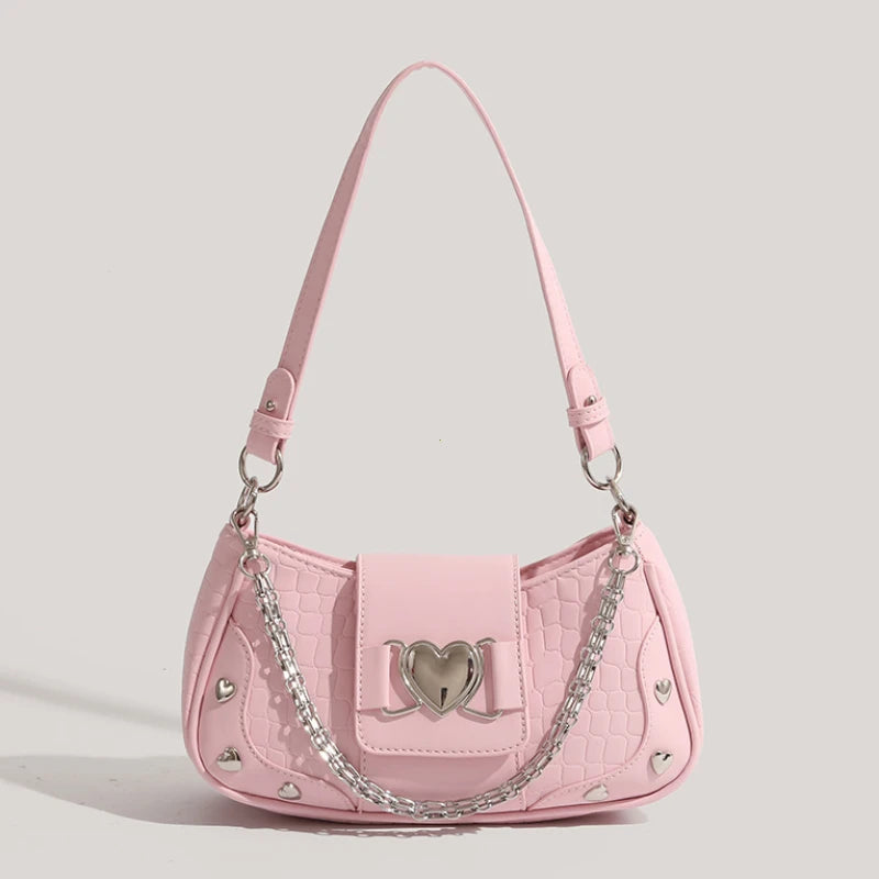 Tas Dames - Schoudertas met Hartsluiting en Ketting | Schattig