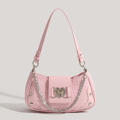 Tas Dames - Schoudertas met Hartsluiting en Ketting | Schattig