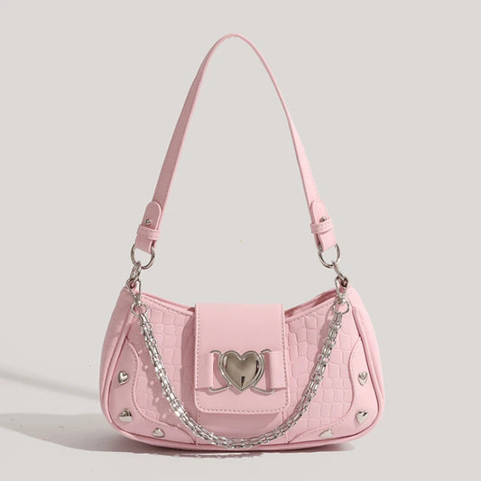 Tas Dames - Schoudertas met Hartsluiting en Ketting | Schattig