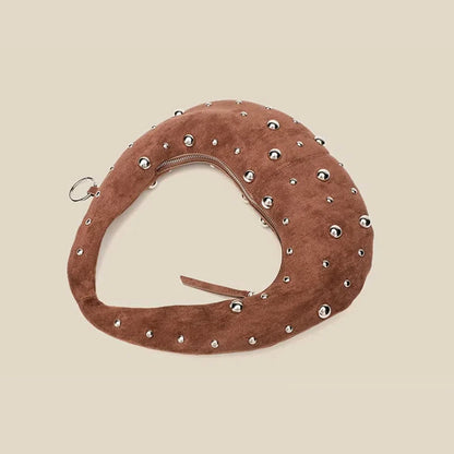 Tas Dames - Halfmaan Schoudertas met Zilveren Studs | Stoer
