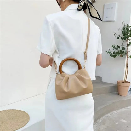 Tas Dames - Geplooide Handtas met Houten Ring en Ketting | Chique