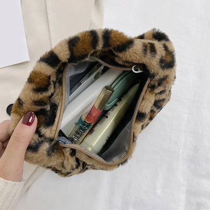 Tas Dames - Pluche Schoudertas met Luipaardprint | Opvallend