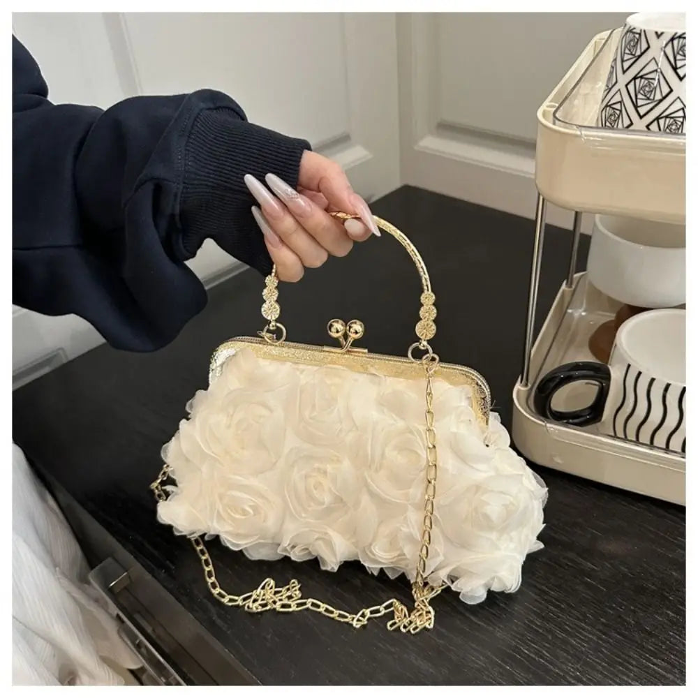 Handtas Dames - Avondtas met Rozendetail en Gouden Ketting | Elegant