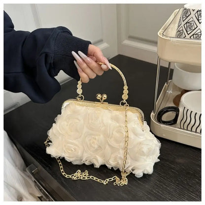 Handtas Dames - Avondtas met Rozendetail en Gouden Ketting | Elegant