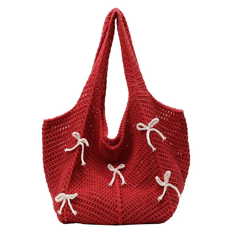 Tas Dames - Gehaakt Hobo Model met Strikjes en Open Werk | Zomer