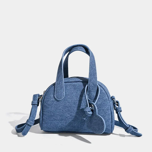 Tas Dames - Mini Bowlingtas met Hart Bedeltje en Knoopjes | Casual