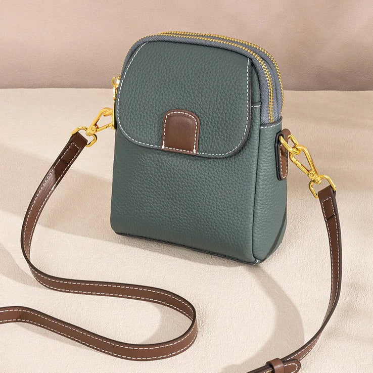 Crossbody Tas Dames - Compacte Mini Tas met Dubbele Rits | Goudkleurig