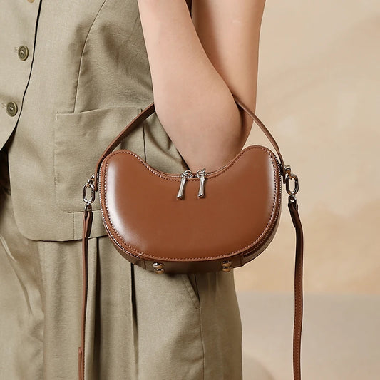 Tas Dames - Halfmaan Crossbody met Dubbele Rits en Ring | Klassiek