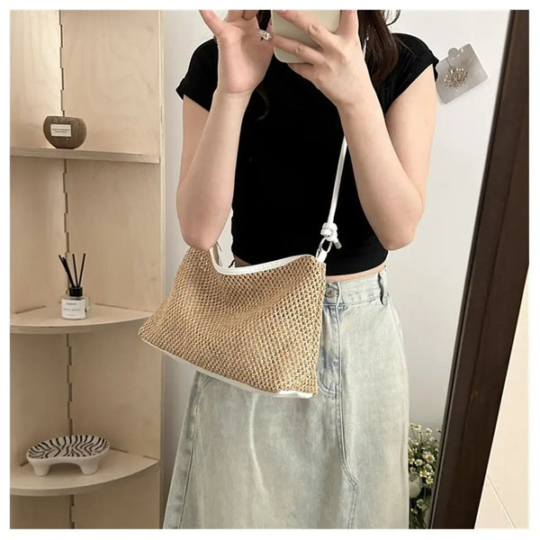 Tas Dames - Gevlochten Schoudertas met Knoopdetail | Zomer