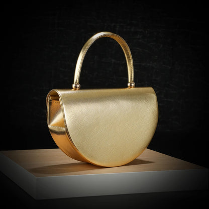 Tas Dames - Halfronde Clutch met Gouden Ketting en Hengsel | Chique