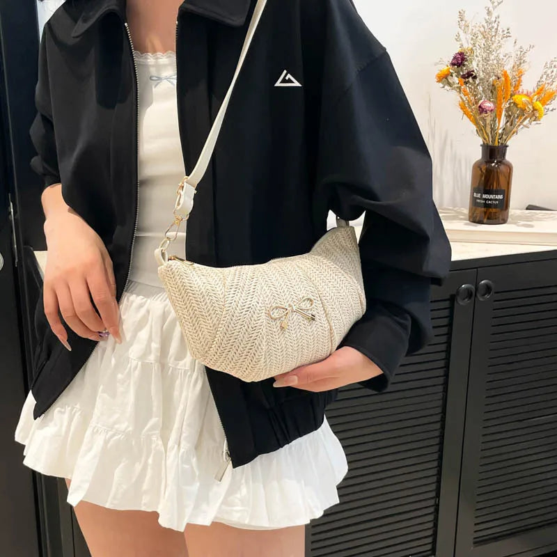 Tas Dames - Gevlochten Schoudertasje met Strikdetail | Casual