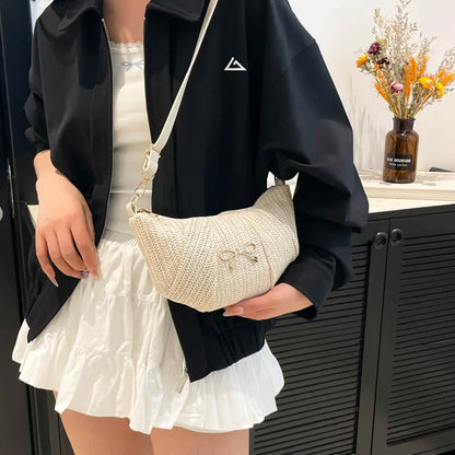 Tas Dames - Gevlochten Schoudertasje met Strikdetail | Casual